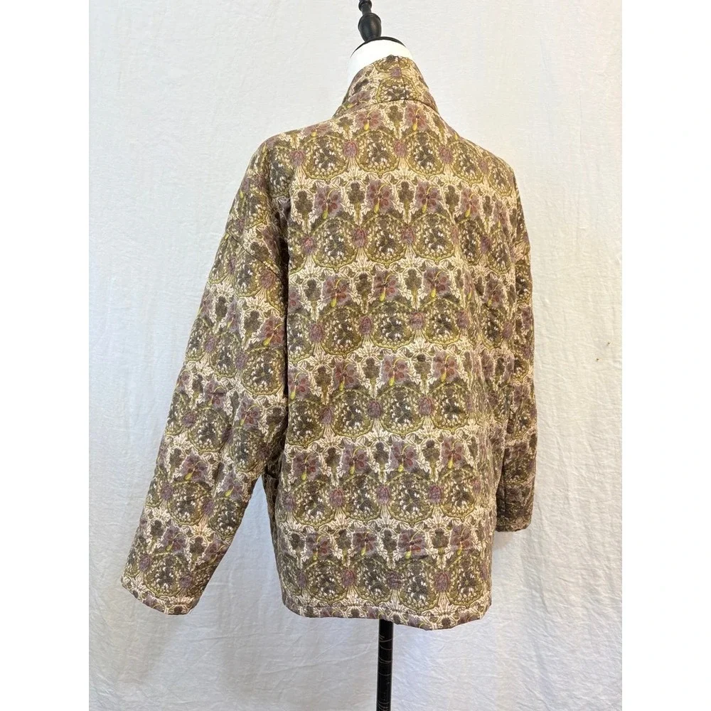 Lili & Lola Women Green‎ Floral Quilted Kimono Jacket Size M Cotton Open Front